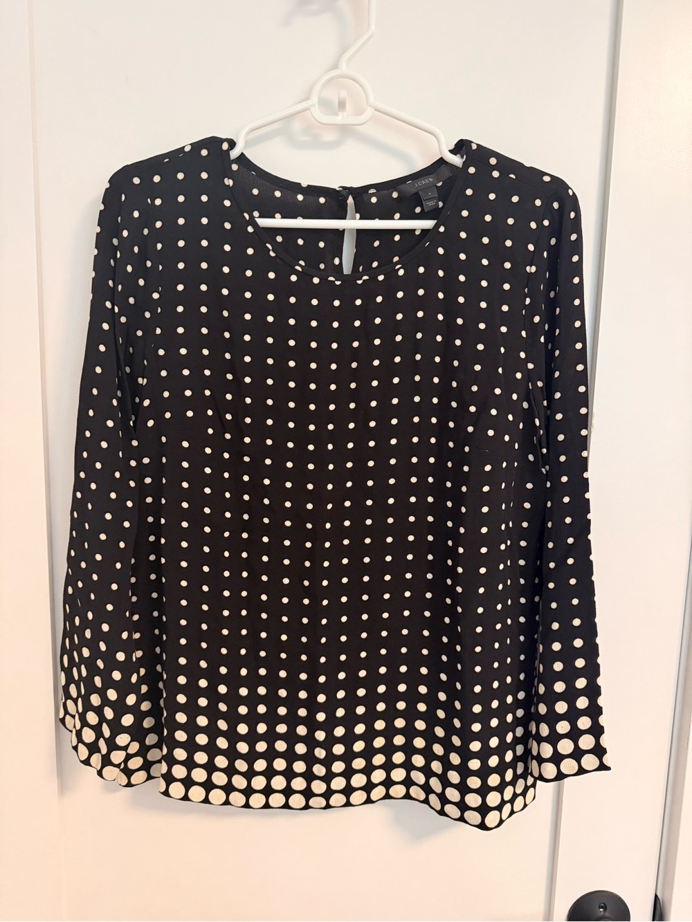 Jcrew Black and Cream Polka Dot Long-Sleeve Blouse